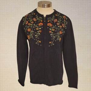 Croft and Barrow Small Blue Embroidered Floral Silk Blend Sweater